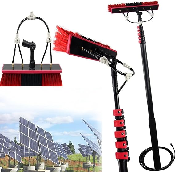Water Fed Pole Window Cleaning System,12ft-30ft Adjustable Window Cleaning Pole - 180 Rotatable Brush Head Telescopic Cleaning Brush Outdoor Window Glass Solar Panel Spray Washer Washing Equipment,
