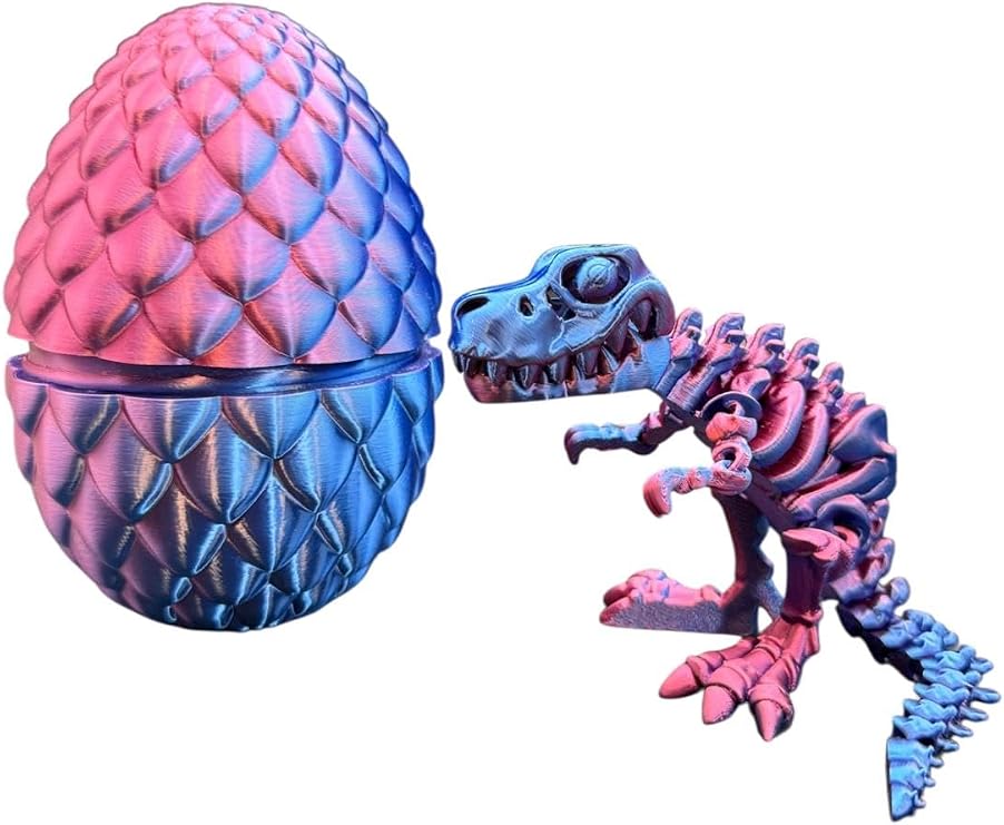 3D Printed T Rex Skeleton Structure Figure – Flexible Articulated Tyrannosaurus Rex Fidget Toy – Poseable Animal Model with Movable Joints, Collectible Dinosaur Toy for Kids & Adults - PinkBlue