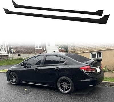 Side Skirts Compatible with 2012-2015 Honda Civic 4Dr, Unpainted Black Mugen RR Style ABS Plastic Side Extension Rocker Panel Spoiler, 2PC