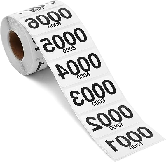 Reverse Number Stickers for Live Sale, Numbers 0001-0500 (2 x 1 in, 500 Pack)