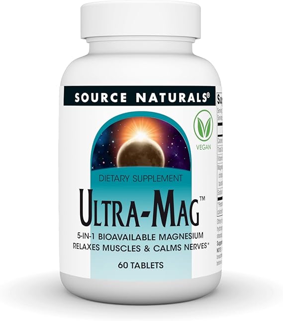 Source Naturals Ultra-Mag - 60 Vegan Tablets | 5 in 1 - Bioavailable Magnesium Vegan Supplement, Maintains Muscle & Nerve Function*