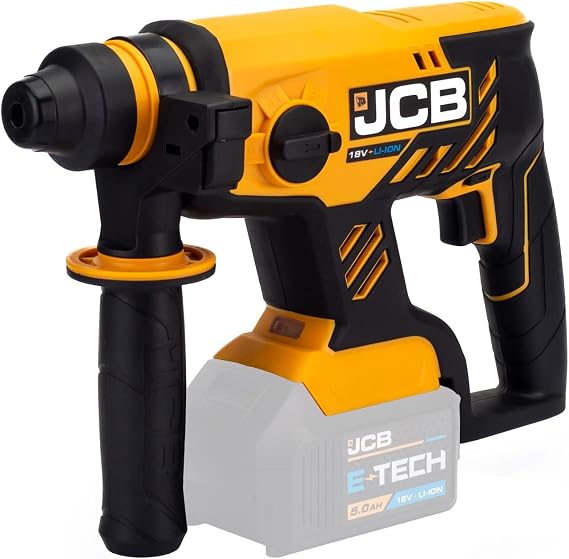 JCB 18v Brushless SDS Rotary Hammer Drill, Bare Unit, Multi - positional Side Handle, 4 - Functions, Rotary Stop Mode, 1400 RPM, 4-Function Performance
