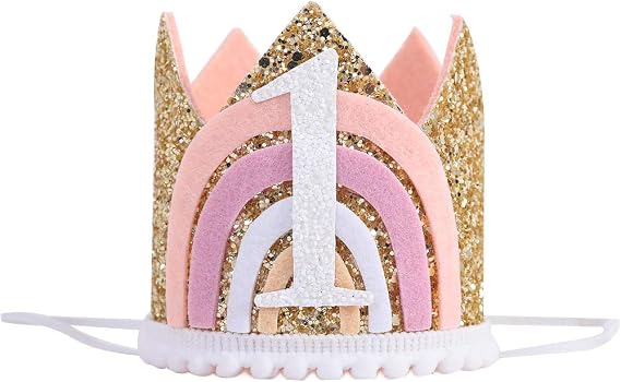 WAWOO Rainbow Crown for 1st Birthday - Baby Party Decorations, Rainbow Photo Props, First Birthday Decor