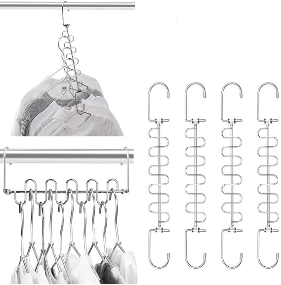 Meetu Closet Organizer - 9.5 Inch Cloth Hanger Magic Space Saving Hangers for Wardrobe Organization (Pack of 6)
