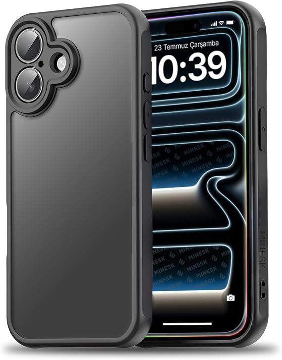 Minesk iPhone 16 Plus için MattCover Serisi Arkası Mat Polikarbonat Kenarları Silikon ve Köşeleri Güçlendirilmiş Kamera Korumalı ince Silikon Kılıf (Düz, 16 Plus)
