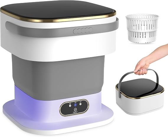 Mini Washing Machine, 15L Portable Washing Machine with Spin Dryer & 3 Cleaning Modes for Small Clothes. Foldable Portable Washer for Apartments, Dorms, Camping (Gray)