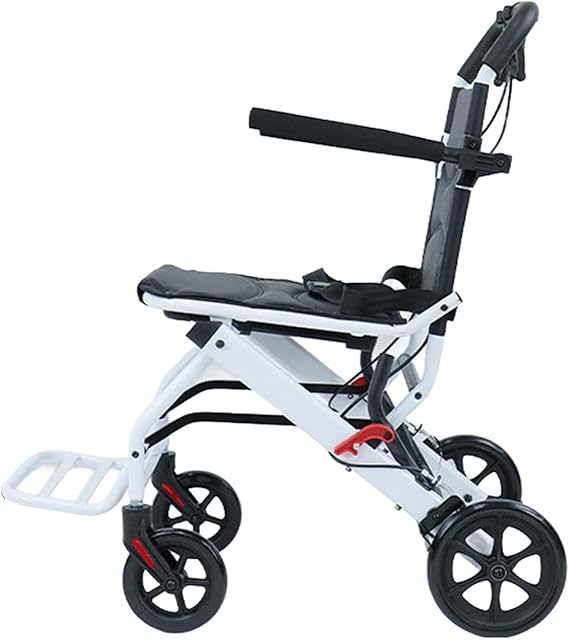 Lightweight Foldable Wheelchair with Hand Brakes, Ultralight Travel Folding Transport Chair(8.2 KG), Carbon Steel Wheelchair for Adults and Seniors, Compact Travel Mobility Chair, Portable (White)