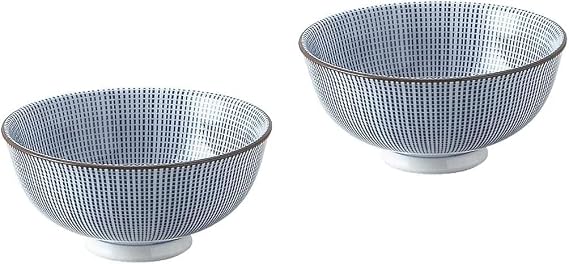 Japanese Porcelain Rice Bowls set, 4.65 inches in diameter H1.97 inches, 9.47 Fluid Ounces Mino Ware Chawan Sendan Tokusa Pattern Set of 2, M535-23