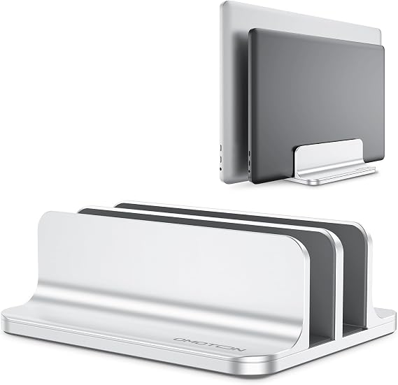 OMOTON Dual Vertical Desk Laptop Stand Holder, Fits MacBook Air/Pro, Silver