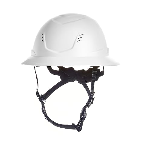 MSA 10250581 V-Gard H2 Full Brim Safety Type 2 Helmet - Comfortable Ratchet Suspension and Integrated Chinstrap, Vented, Medium-Standard Size in White