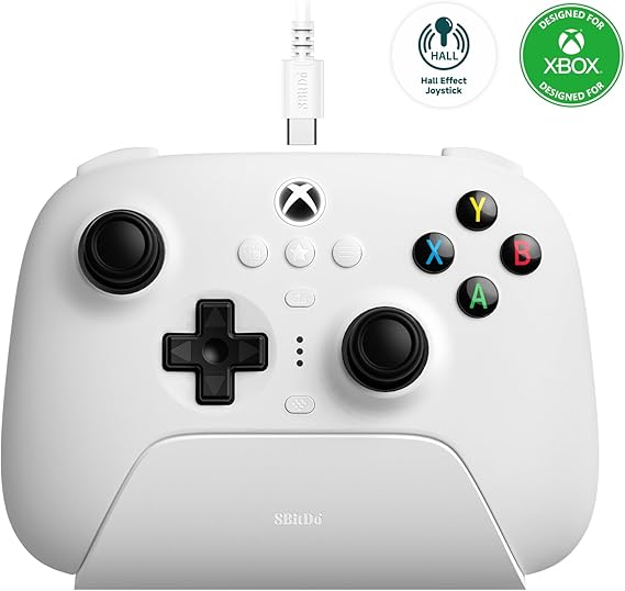 8Bitdo Ultimate 3-Mode Controller, Hall Effect Joysticks, Pro Back Buttons, Wired Only for Xbox Series X|S & Xbox One, Compatibility with Apple, Windows & Android, Officially Licensed (White)