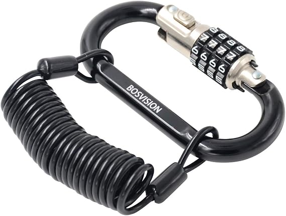 Bosvision Motorcycle Helmet Lock, 4-Digit Combination Carabiner Padlock