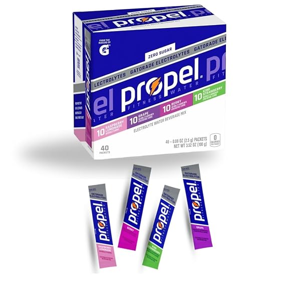 Generic Propel Powder Packets Electrolyte Hydration - Zero Sugar - Electrolyte Water Beverage Mix Powder Packets - Raspberry Lemonade, Grape, Berry, Kiwi Strawberrry - 40 pack | Electrolyte Hydration