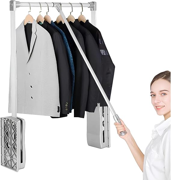 Adjustable Pull Down Closet Rod for Custom Closet Systems, Two-way Buffering Side & Back Mounted, Silver, Fits 21 to 47 inches