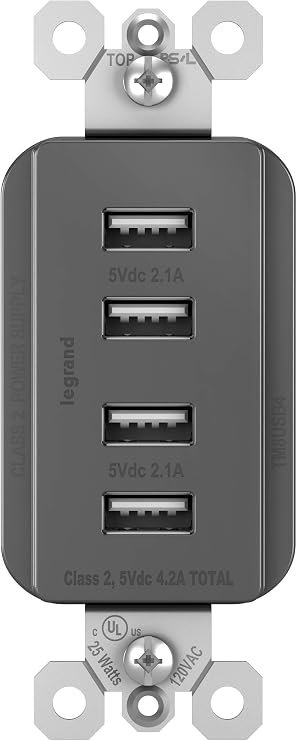 Legrand Radiant Quad USB 4.2A Type A Decorator Outlet Black
