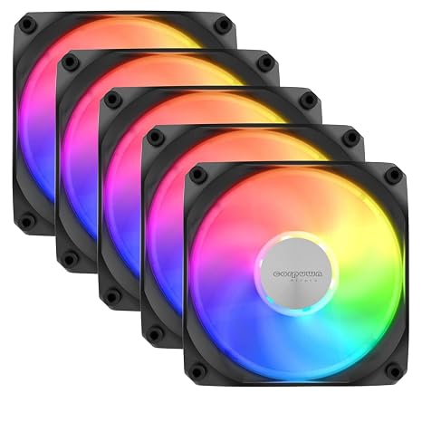 5 Pack ARGB Fans 120mm Silent PWM Case Fan with Hub 1500 RPM High Airflow Cool Fan 5V 3-Pin Adjustable LED Fan with Side Light