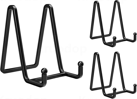 Kruodop 3 Pack 4" Metal Square Frame Easel Stands - Multi-Use Tabletop Display for Plates, Photos, Art, Books, Signs | Durable Mini Easels for Home Decor, Office, Studio & Vinyl Records