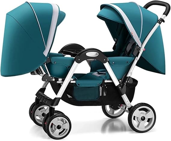 Double Stroller,Baby Stroller for Twins-Cozy Compact Twin Stroller,Double Infant Stroller with Tandem Seating,Oversized Canopy,Tandem Umbrella Stroller for Girls Boys (Color : Green)