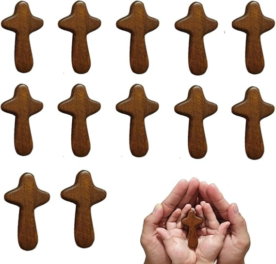 24 Pieces Small Wood Crosses Wood Handheld Wooden Cross 2.36in Portable Prayer Pocket Holding Crosses for Party Favors Necklace Jewelry Making DIY Craft Handmade