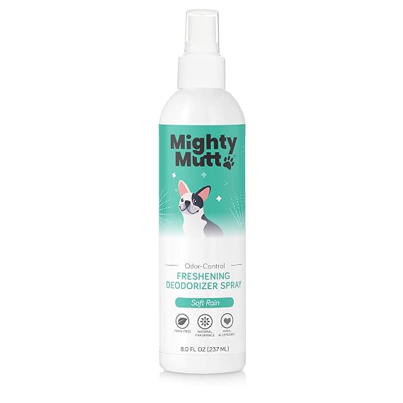 Mighty Mutt Natural Deodorizing Dog Spray | Odor Control and Freshening | Dog Spray for Smelly Dogs | Hypoallergenic, Calming and Moisturizing | Soft Rain, 8oz