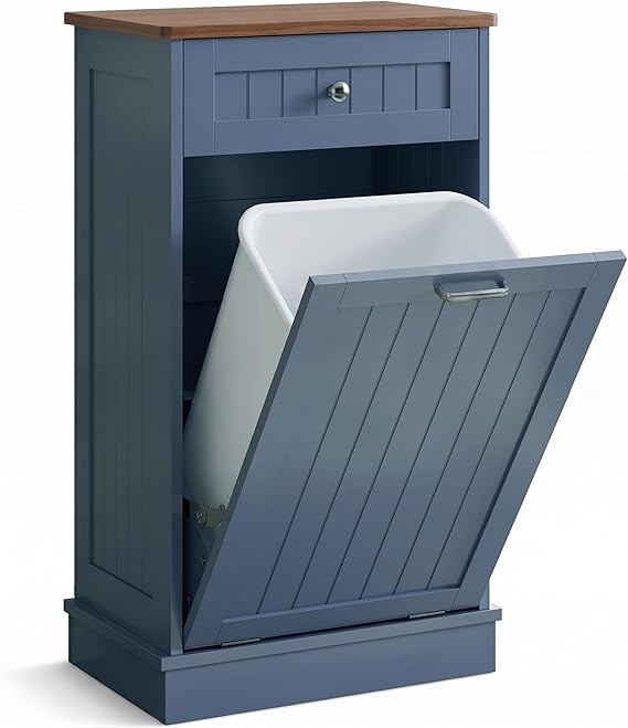 Chest of Drawers for Trash Can 37 L Kitchen Cabinet with 1 Drawer Kitchen Island Kitchen Chest of Drawers with Worktop Cabinet for Kitchen without Bin (Blue)