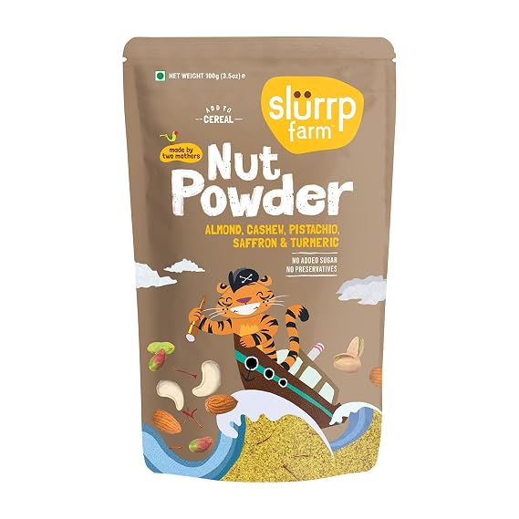 Slurrp Farm Nut Powder for Kids | Almond, Cashew, Pistachio with Saffron & Turmeric | No Added Sugar | Nutrient-Rich Mix for Cereal, Milk or Porridge | 3.52 Oz (100g)