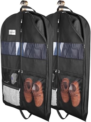 Garment Bags for Clothes, Dress Bags Covers Long Garment Bags for Storage and Travel Gusseted Hanging Suit Carriers for Women Men with Handles for Clothes, Gowns, Coats, 2 Packs