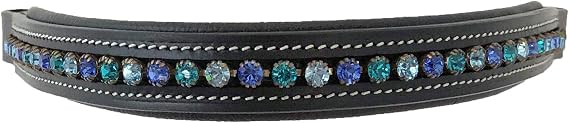 Leather English Bridle Padded Browband with Blue, Teal and Lt Blue Crystals