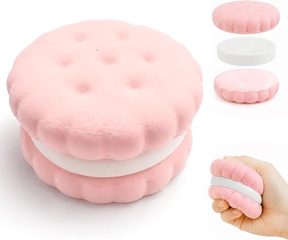 Slow Rising Squishy Bread, 3 Layers Detachable Soft Cookie Pink Squishies ,Sandwich Shaped Stress Relief Fidget Toys, Cute Food Squishies for Kids Adult Party Favors