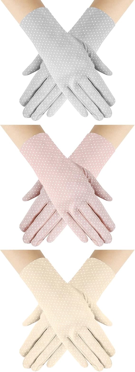 Senkary 3 Pairs UV Sun Protection Gloves Anti-Slip Cotton Touchscreen Full Finger Sunscreen Driving Gloves for Women
