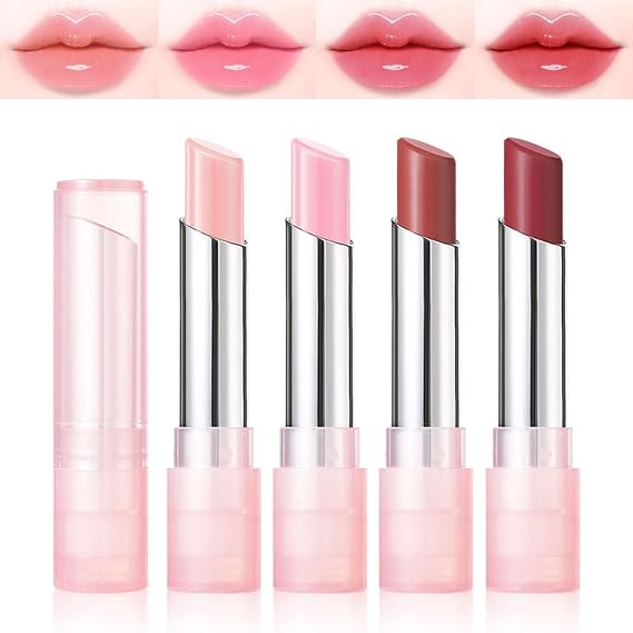 INSEEK Tinted Lip Balm Gift Set, 4Pcs Colored Color Changing Lip Balm, 24HRs Long-lasting Deep Moisturizing for Dry Lips, Smooth the Look of Fine Lines, Lightweight, Non-Sticky