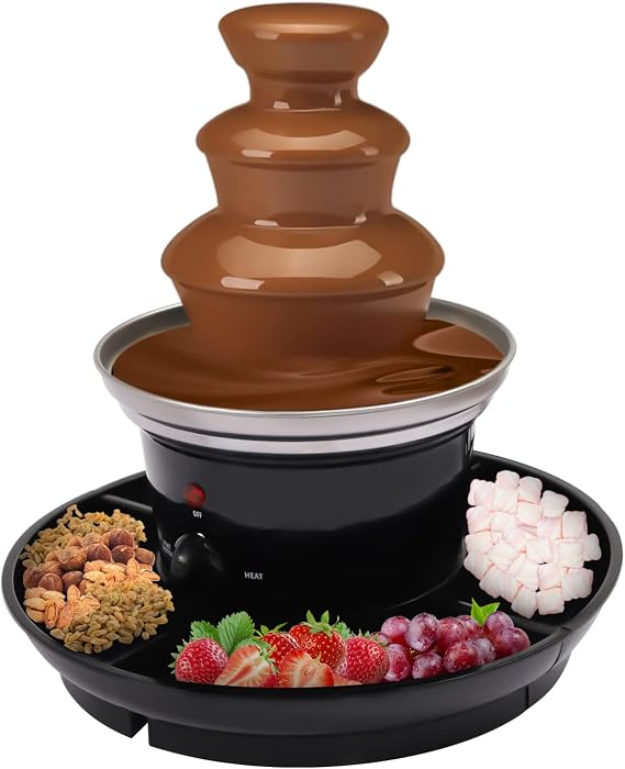 3-Tier Electric Chocolate Fondue Fountain - Stainless Steel, with Fruit Plate - Ideal for Birthday, Wedding & Party Celebrations