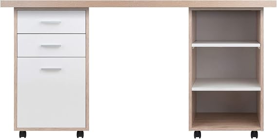 Ergode Wood Kenner 3-Piece Modular Desk Set | Ample Storage | Reclaimed Wood Finish | Lockable Casters | Easy Assembly | Expandable Storage (18361-VV)