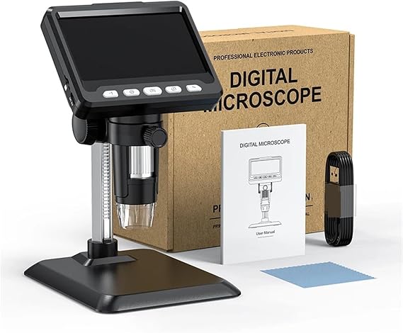 Microscope, 4.3 Inch IPS Digital Microscope 2MP HD Lens 1000X Magnification 8LED Adjust Light Electronic Microscopio Repair Coin Magnifier,Lab & Scientific Products