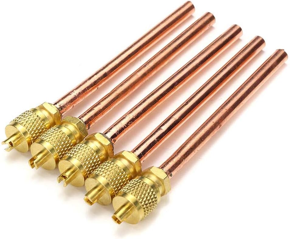 FEVERWORK 5pcs Metal One-Way Air Valve Air Conditioning Refrigeration Service Access Valve 14 Inch