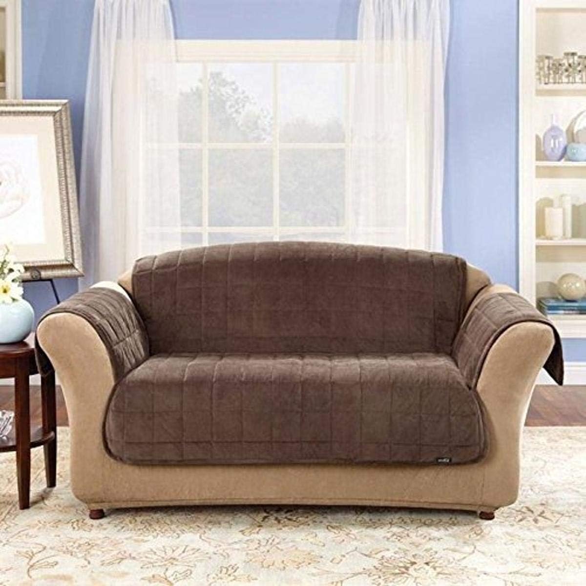 SureFit Pet Loveseat Cover Water Repellant-Anti Static-Up to 73 Inches Wide-Machine Washable-100% Polyester, Chocolate