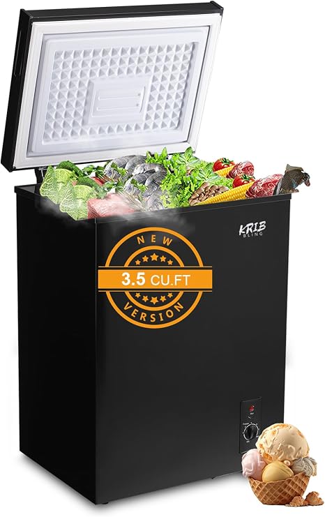 Mini Chest Freezer 3.5 Cu.Ft Compact Deep Freezer with Top Open Door Black | 7 Gears Temperature Control , Removable Storage Basket,Low Noise,space-saving layout fits apartments, kitchens and garages