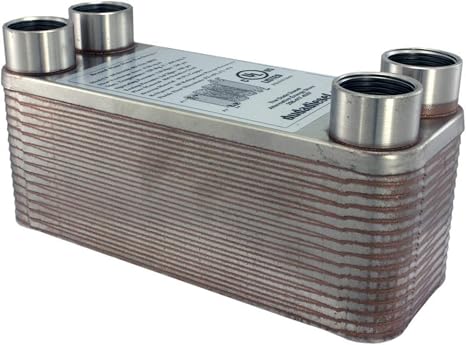 Duda Energy HX1230:F34 B3-12A 30 Plate Stainless Steel Heat Exchanger with 3/4" Female NPT Ports Copper Brazed, 2.9" Height, 2.9" Width, 7.5" Length