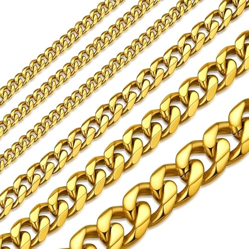 ChainsHouse Miami Cuban Chain Necklace for Men Women, 3mm6mm9mm12mm Width, 316L Stainless Steel14K GoldBlack Plated, Hypoallergenic Mens Hip Hop Chain, 1418202224262830"