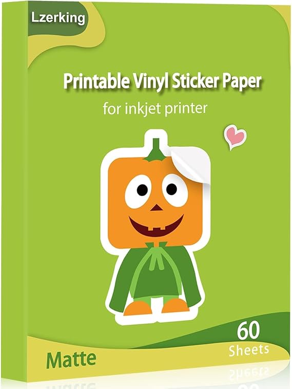 Lzerking Matte Printable Vinyl Sticker Paper 60 Sheets, Waterproof White