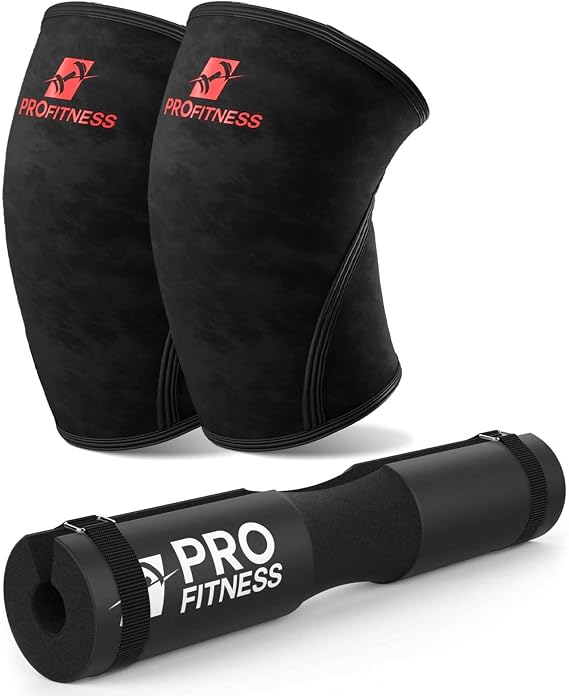 ProFitness Knee Sleeves & Barbell Pad - 7mm Neoprene Knee Sleeve for Squats, Powerlifting & Deadlifts + Hip Thrust Pad for Squats, Lunges & Hip Thrusts - Barbell Cushion for Olympic & Standard Bars