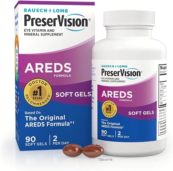 PreserVision AREDS Eye Vitamins, #1 Eye Doctor Recommended Brand, Multivitamin with Copper, Vitamin A, C & E, Zinc Supplements, 90 Softgels