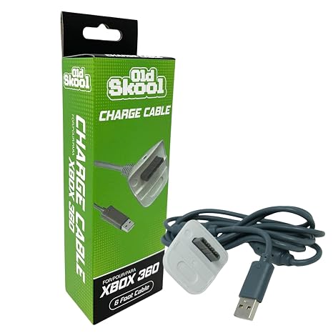 Old Skool Wireless Controller Charging Cable Compatible with Microsoft Xbox 360 White