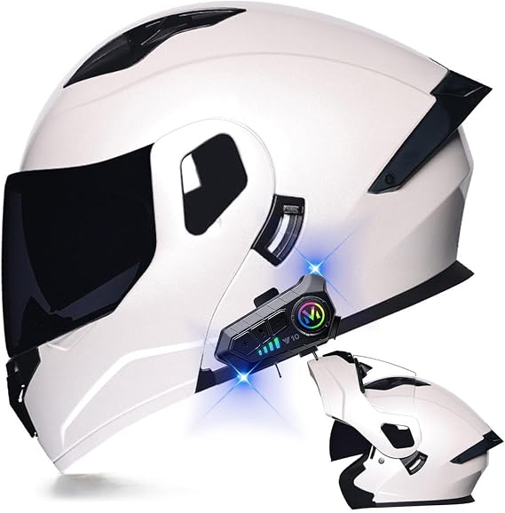 Full-Face Flip-Up Motorcycle Helmet Motorcycle Bluetooth Modular Helmet DOT Certified Dual-Lens Helmet Built-in Dual Speakers and Microphone Waterproof Design Unisex Adult
