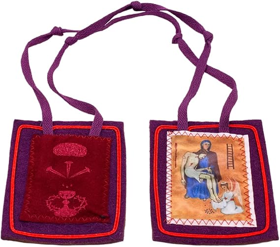 The Original Purple Scapular of Marie-Julie Jahenny | Made of Wool | Full Color Artwork | Wear or Display in Home | Scapular of Benediction and Protection