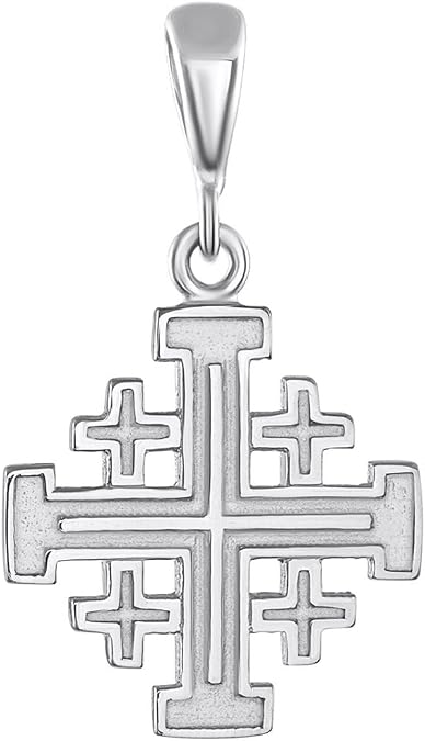 Jewelry America Solid 14K White Gold Crusaders Jerusalem Cross Pendant