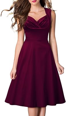 Miusol Womens Casual Cut Out V-Neck 1950S Bridesmaid Swing Dress,Wine Red,Small