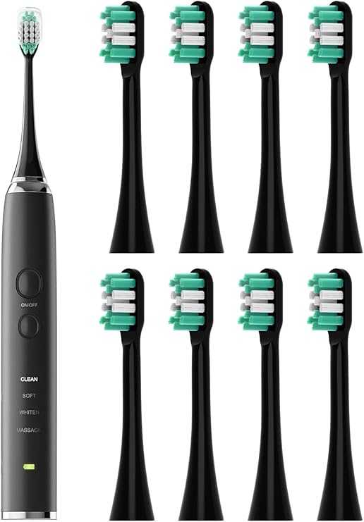 8 Pack Replacement Brush Heads for Aquasonic, Soft Bristles Deep Clean Electric Toothbrush Heads Refill, Value Family Pack Long Lasting, Black