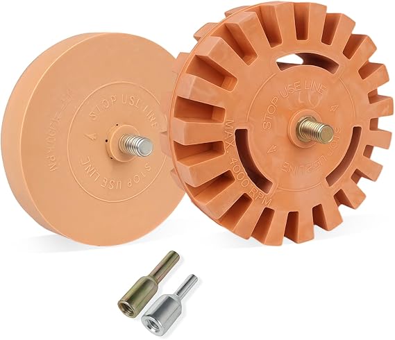 Eraser Wheel Decal Remover Kit, Removes Stubborn Decals, Stickers, Vinyl, Pinstripe & Graphics, Gentle on Cars, Trucks, RVs & Boats, Works with Any Drill; Includes 2 Rubber Wheels