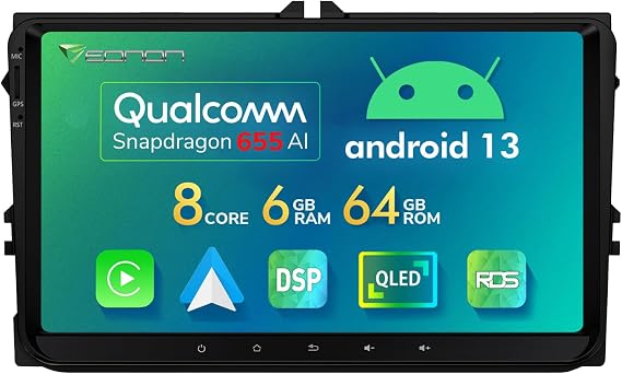 Eonon 9 Inch Android 13 Car Radio for VW Golf VI/V Polo Touran T5 Seat Skoda 6+64GB 4G LTE Wireless CarPlay Android Car GPS Screen Mirroring Bluetooth WiFi DSP USB Screen Multitasking VWA12S